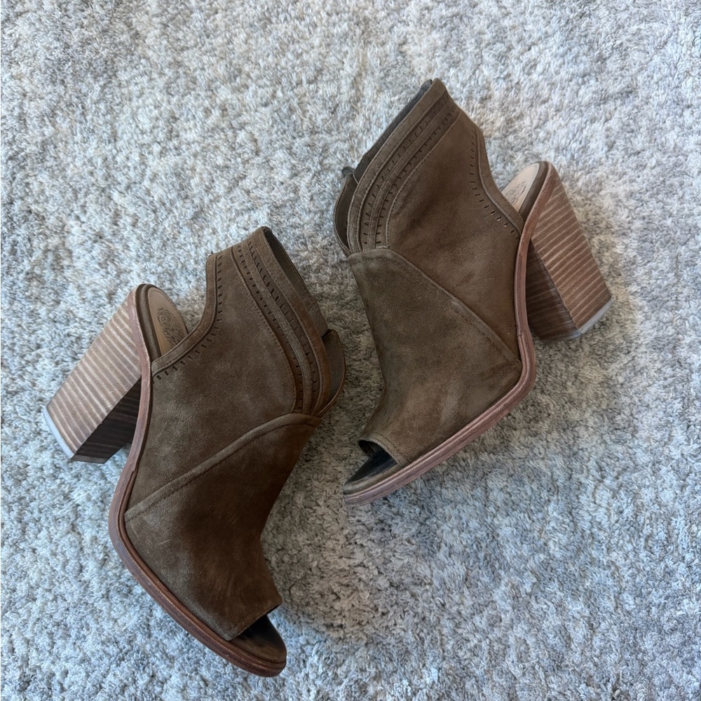 Vince Camuto Brown Peep-Toe Ankle Boots